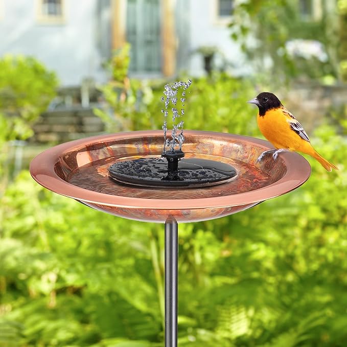 Good Directions Polished Fired Copper Bird Bath with Fountain on Garden Pole 13"