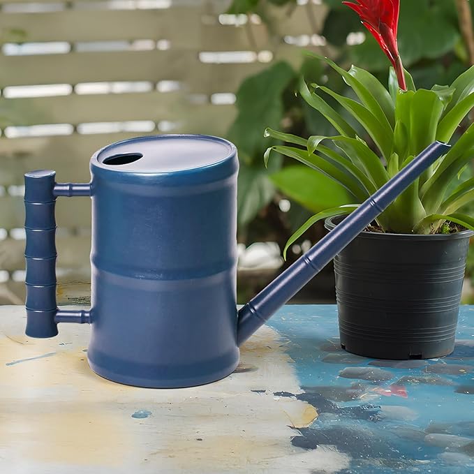 ZXJ Watering Can for Outdoor Indoor Plants - Small Plastic Home Garden - with Long Spout - Blue - 64 Oz - 1/2 Gallon