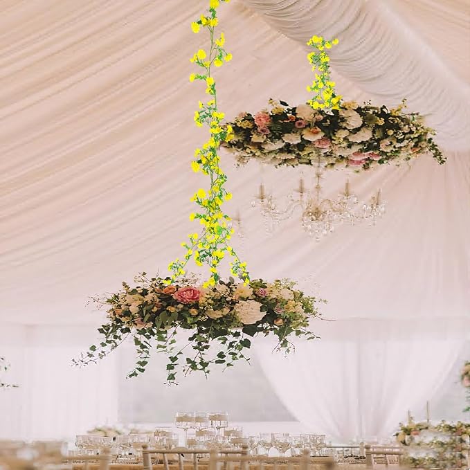 CISDUEO Artificial Daisy Flowers Vine Silk Wildflower Garland Spring Fake Flower Vine Hanging Ivy Yellow Daisy Flowers Green Leaves for Wall Party Wedding Arch Floral Decor Indoor Outdoor Ceremony