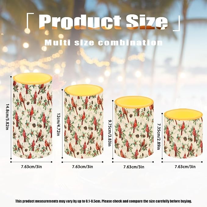 Christmas Cardinal Bird Flickering Flameless Candles with Battery Powered LED Candles with Remote Timer Color Changing Control 4 Pcs Set