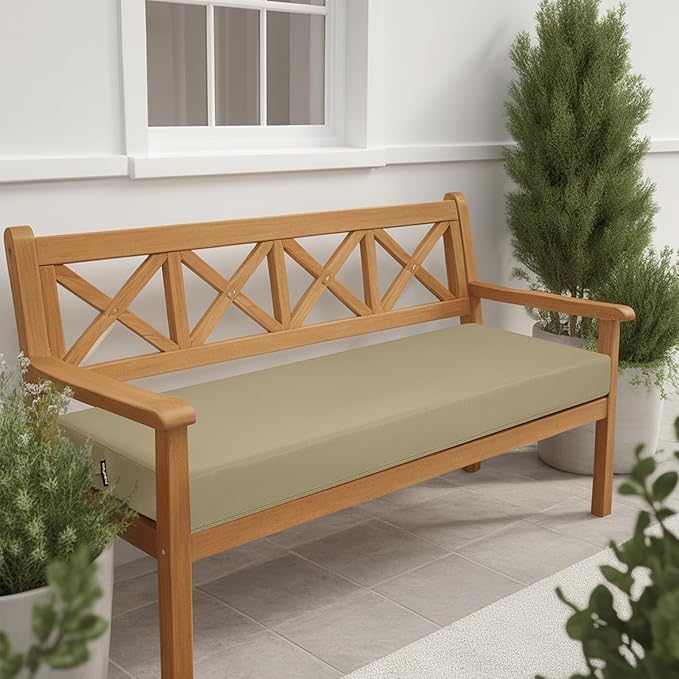 idee-home Outdoor Bench Cushion Waterproof, Bench Cushions for Outdoor Furniture, Patio Porch Swing Replacement Seat Pad with Ties for Garden Backyard, 42 x 18 Inch
