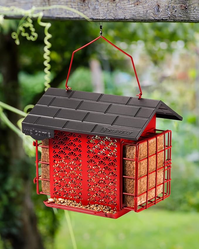 Suet Bird Feeders for Outdoors Hanging, Metal Suet Bird Feeder with Double Suet Cage Cake, 4.9 lbs Large Capacity, Easy to Clean & Refill, Ideal for Wild Birdfeed & Garden Decoration