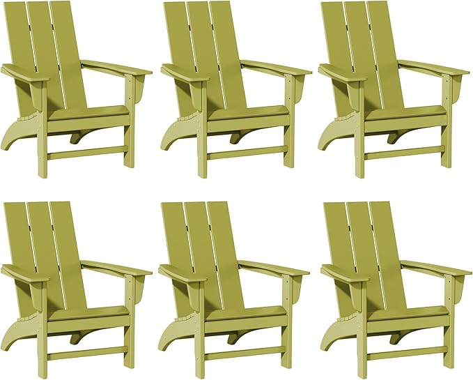 Poly Lumber Adirondack Chairs Set of 6, All-Weather Resistant Outdoor Patio Chairs, Look Like Wood, Pre-Assembled Outdoor Fire Pit Chair for Pool, Deck, Backyard, Garden, Avocado Green