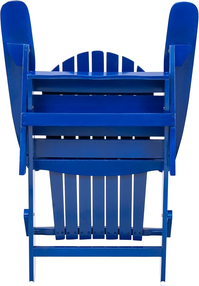 Merax Folding Adjustable Acacia Wood Adirondack Chairs, Water Proof Outdoor Wooden Fire Pit Lounge Reclining Chair for Yard, Garden, Patio, Blue