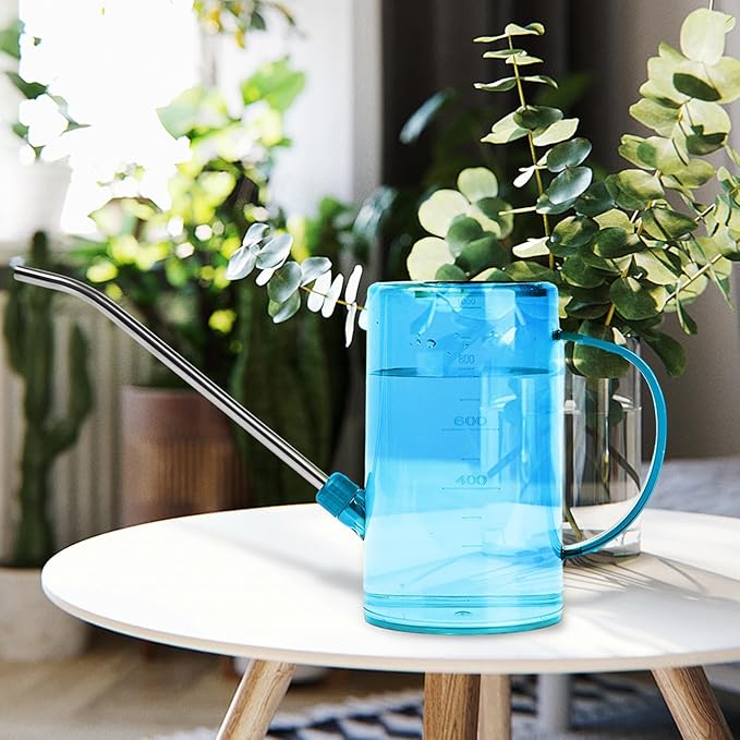 Small Plastic Watering Can - for Home Garden - with Long Spout - 1/4 Gallon - 34 Oz - Sky Blue