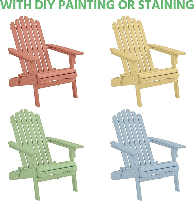 Yaheetech Folding Adirondack Chair with Retractable Ottoman Weight Capacity 300lb Solid Wood Garden Chair, Fire Pit Lounge Chairs Weather Resistant Furniture for Garden/Yard/Patio/Lawn, Brown