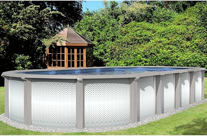 Lake Effect Pools 'Grand Cayman' 18 ft x 33 ft Oval Above Ground Swimming Pool | 52 Inch Strong Extruded Resin Components | Bundle Includes: 25 Gauge Overlap Liner & Widemouth Skimmer
