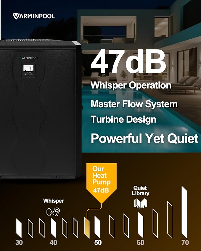 140000 BTU Electric Pool Heater, Full Inverter Pool Heat Pump for 42000 Gallons In and Above Ground Pools, Smart WiFi App, Timer, Heating and Cooling, 47dB Quiet Operation, 220V