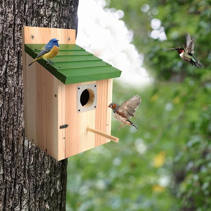 Bird Houses for Outside with Copper Guard, Thicken Cedar Wooden Nesting Box - Fit Bluebird, Finch, Swallow, Wren, Chickadee - Outdoor Garden Country Cottage Decor, Assembly Required