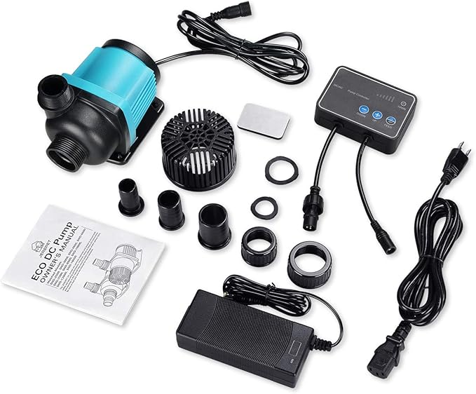 1850GPH 55W16FT Aquarium 24V DC Water Pump with Controller, Submersible and Inline Return Pump for Fish Tank,Aquariums,Fountains,Sump,Hydroponic,Pond,Freshwater and Marine Water Use