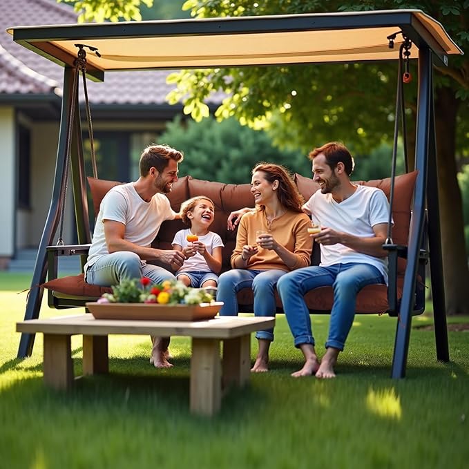 NACATIN 3 Seat Cushion for Outdoor Swing - 60x40 inches, 4" Thick Porch Swing Cushions with Ties and Storage Bag, Waterproof Bench Cushions for Patio, Outdoor, Backyard and Garden (Dark Brown)