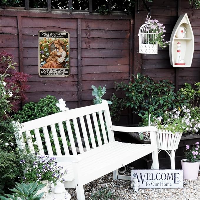 Funny Garden Decor Gardening Gifts for Women Once Upon A Time There was A Girl Who Really Loved Dogs Vintage Metal Sign 12"x8"