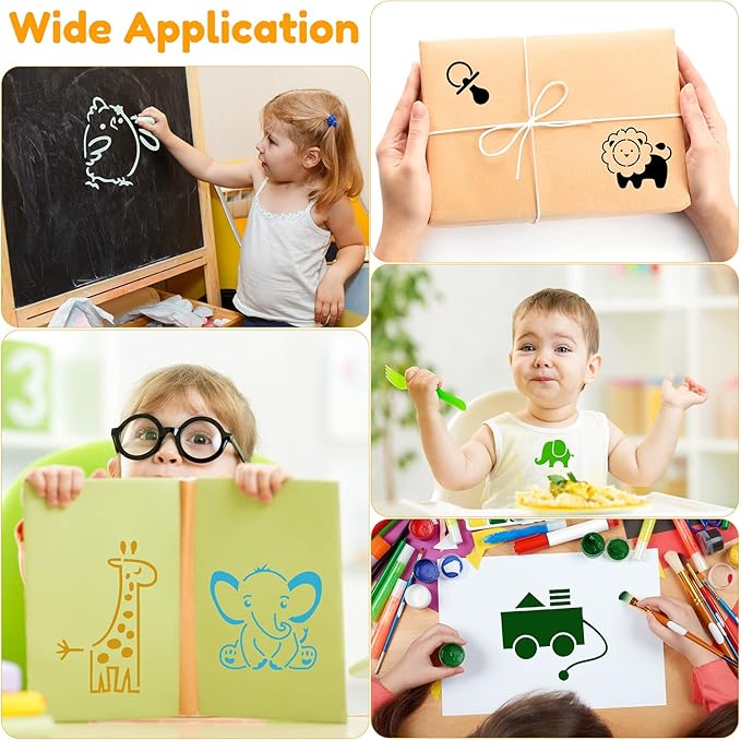 Fainne 100 Pcs 2 Inch Stencils Small Stencils for Painting on Wood Reusable Painting Templates Crafts for DIY Scrapbook, Wood, Wall, Fabric, Rock, Chalkboard, Sign(Cute Baby Animal)