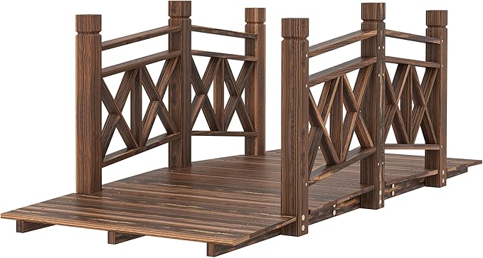 5FT Wooden Garden Bridge with Handrails, Decorative Landscape Footbridge for Yard, Pond, Farm or Creek - Rust-Resistant Cedar Construction, Easy Assembly & 300LB Capacity