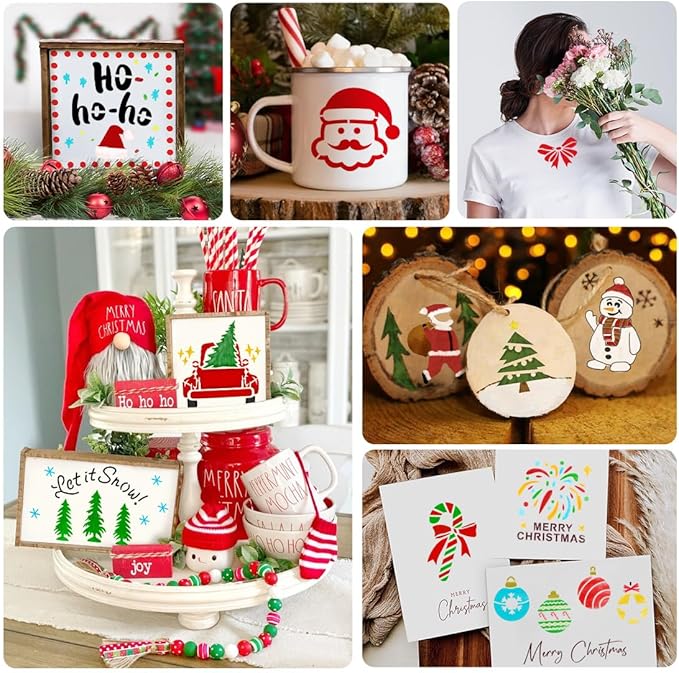 50 PCS Christmas Painting Stencils Reusable Christmas Stencils for Painting on Wood Rocks Canvas Fabric Glass Pottery 4x4 Inch