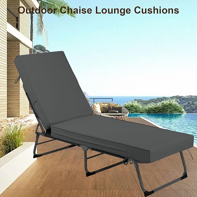 Outdoor Chaise Lounge Cushion, 4 Inch Thick Waterproof Fade Resistant Patio Furniture Lounger Chair Cushion Pad for Pool (1, Dark Gray, 72'' L x 21'' W x 4" T)