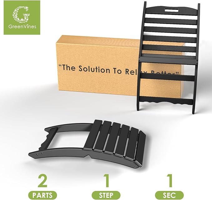 GREENVINES Folding Wave Chairs Set of 4 | Xavier | Portable Adirondack Chair | HDPE Plastic | All Weather | Black | for Fire Pit Beach Poolside Outdoor Deck Garden Patio Porch Fishing