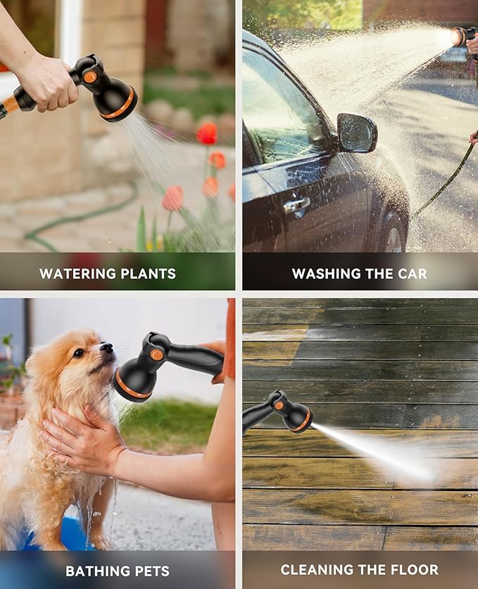 SUNPOW Retractable Garden Hose Reel - 1/2 inch x 115ft Wall Mounted Hose Reel with 3/4 inch Brass Fitting & 10 Function Sprayer Nozzle - Any Length Lock, Auto Rewind System, 180ยฐSwivel Bracket- Grey