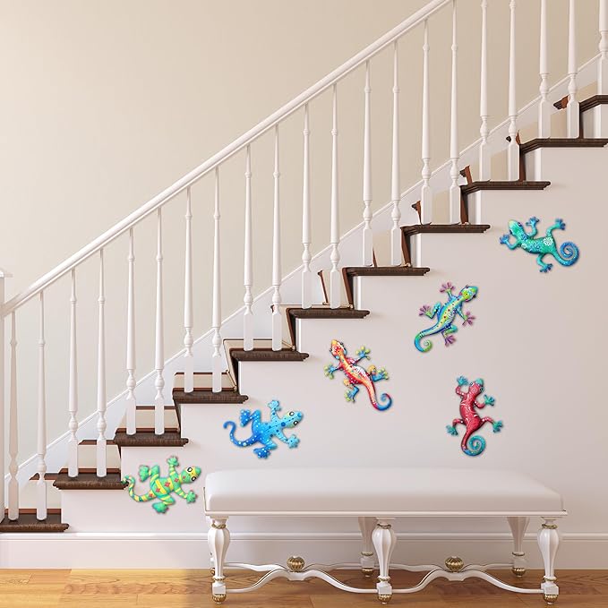 Metal Gecko Wall Decor 6 PCS, 3 Styles Outdoor Wall Art Decorations, Metal Lizard Hanging Decor for Garden, Patio, Farmhouse, Home, Fence