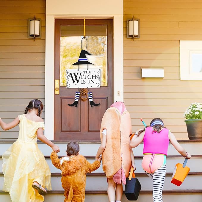 Jetec Halloween Hanging Sign Decoration The Witch is in Hanging Door Sign Witch Halloween Welcome Sign Wooden Wall Decor for Halloween Home Party Indoor Outdoor Decoration