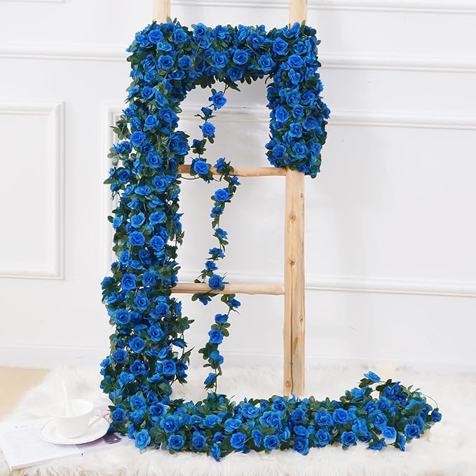 BLEUM CADE 2Pcs 16.4Ft Flower Garland Artificial Rose Vines for Bedroom, Cute Fake Hanging Flower Vines Floral Garland Decorations for Wedding Party Wall Room Decor Aesthetic