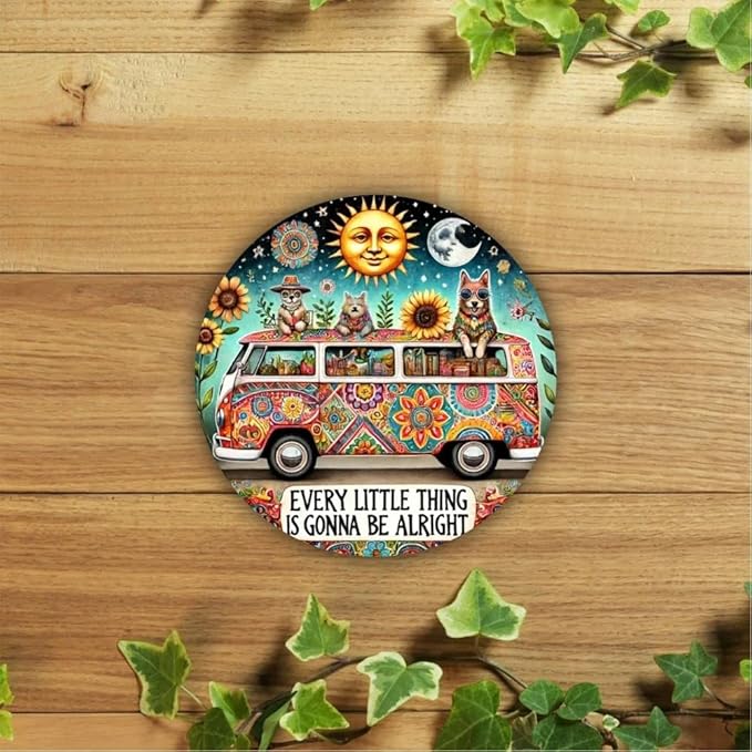Metal Retro Shell Gasoline Wall Art, Creativity Art Decorations, Garden Sign Outside Decor๏ผWall Sculpture๏ผ Hanging Sculpture for Living Room Dining Room Bedroom Yard Outdoor Decor (Starry Sky Cute Pet Car Team)