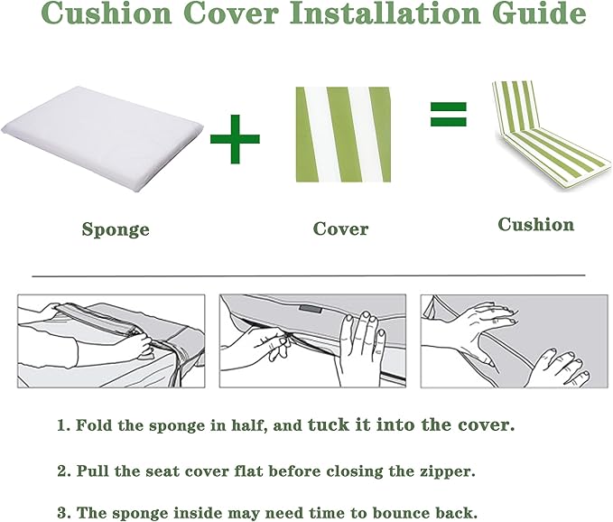 Only choice Outdoor Lounge Chair Cushion Patio Chaise Lounge Replacement Cushions Funiture Seat Cushions Chair Pads (Green White Striped-1 pcs)