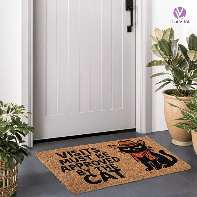 Coir Doormat Outdoor Entrance - Approved by The cat - 17"x30" - Funny Door mats Outside - Welcome mat Funny - Indoor/Outdoor Doormat