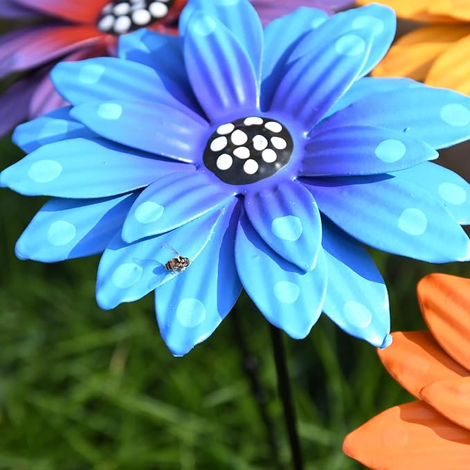 4PC Metal Flowers Outdoor Decor Stake Yard Art Decoration,Garden Metal Plant Flowers Stick Spring Patio Decor