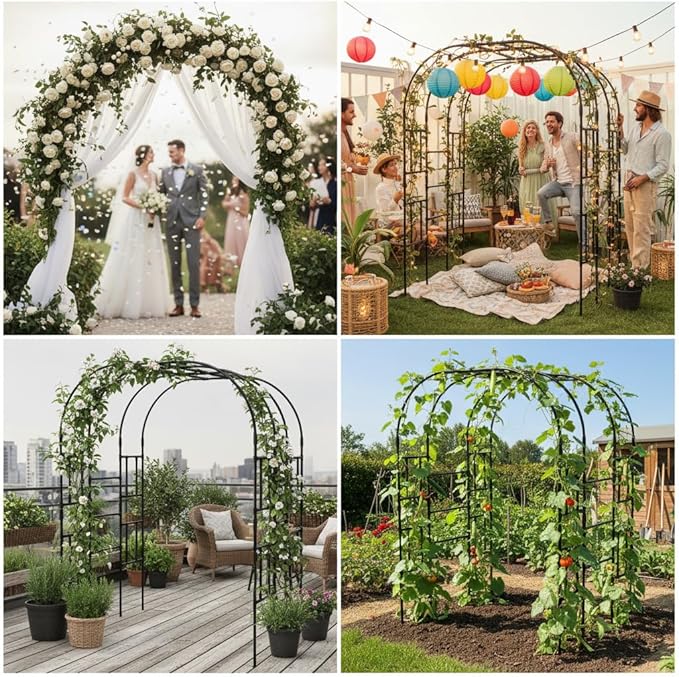 Garden Arch Trellis for Climbing Plants - 59 L x 86.6 H Metal Outdoor Arbor with Rust-Resistant Coating, Perfect for Weddings, Patio, Lawn Decor(2 Pcs)