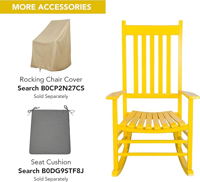 Shine Company Vermont Porch Rocker, High Back Wood Rocking Chair, Lemon