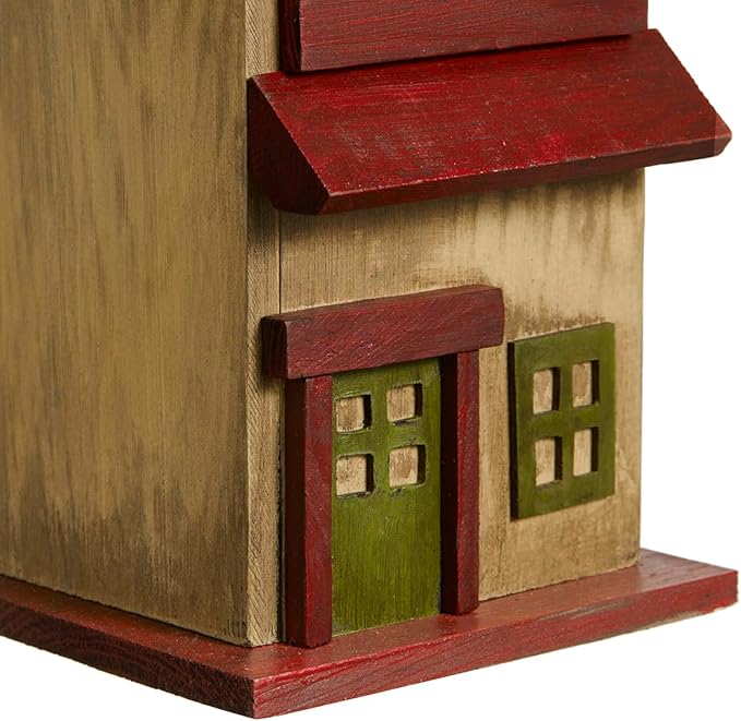 Glitzhome Bird Houses for Outdoor, Solid Wood Bluebird House for Outside, 14.25" H Rustic Distressed Hand Painted Decorative Birdhouse Nest Box Hanging Birdhouses for Patio Garden