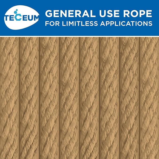 TECEUM Cotton Rope 3/16” (5 mm) – 50 FT – Strong All-Purpose Braided Rope – Natural Cotton – for Crafting, Сamping, Clothes Line, DIY, Indoor & Outdoor Use – Cappuchino