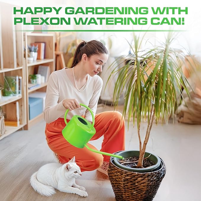 Plexon Long Spout Watering Can Indoor Plants, 40 oz Small Watering Can Pot Metal for Garden Flowers House Plants Mini, Powder Coated, for Mom Girlfriend Daughter, Green