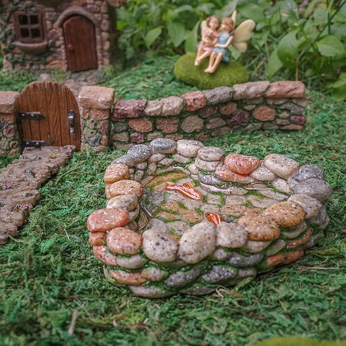 TG,LLC Treasure Gurus Miniature Fairy Garden Stone Rock Koi Fish Pond Landscape Ornament Dollhouse Outdoor Decor