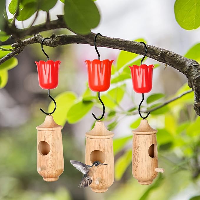 1 Pack Hummingbird House, with Hummingbird Feeders for Outdoors Hanging, Wooden Hummingbird Houses for Outside for Nesting, Bird Houses for Garden Window Outdoor Home (Oak Ears of Wheat)