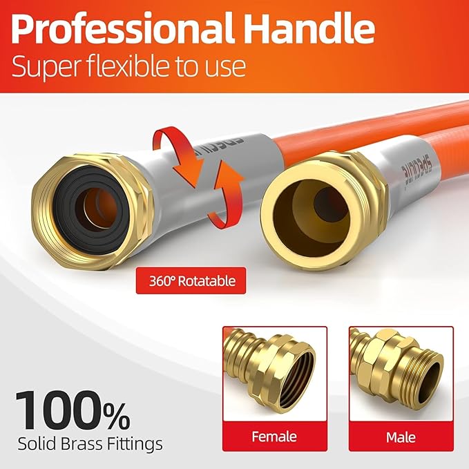 SPECILITE Garden Hose 75 ft x 3/4 in Heavy Duty, Flexible and Kink Resistant, All Weather Water Hose with 3/4" Solid Brass Fittings - for Backyard, Lawn, Car Washing & Outdoor Cleaning