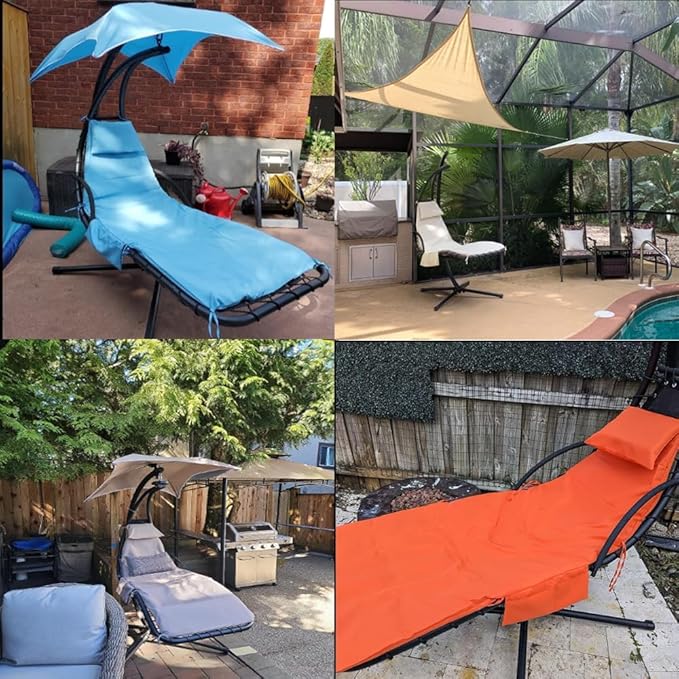 Hanging Lounge Chair Replacement Cushion and Umbrella Set – Rust Color, Quick-Dry, Fade-Resistant, Weatherproof Outdoor Set with High-Density Foam (Grey)