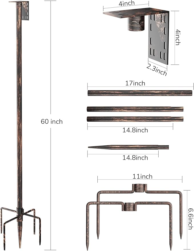 Bird Feeder Pole – 60 Inch Height Bird House Pole with 1-Inch Dia Heavy Duty for Birdfeeders, Feeding Stand with Mount Kit for Outdoor, Slip-Fit Connection, Copper Brushed