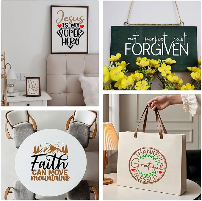 21pcs Stencils for Painting Christian Stencils for Crafts Reusable Motivational Bible Verse Template Drawing on Wall Wood Sign Rock Fabric Canvas Home Decor DIY Crafts