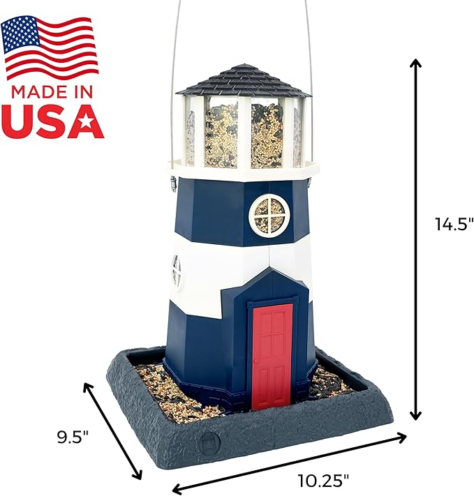 North States Village Collection - Large Nautical Navy Lighthouse Bird Feeder: Hanging Bird Feeder for Outdoors, Holds 8 Pounds of Seed