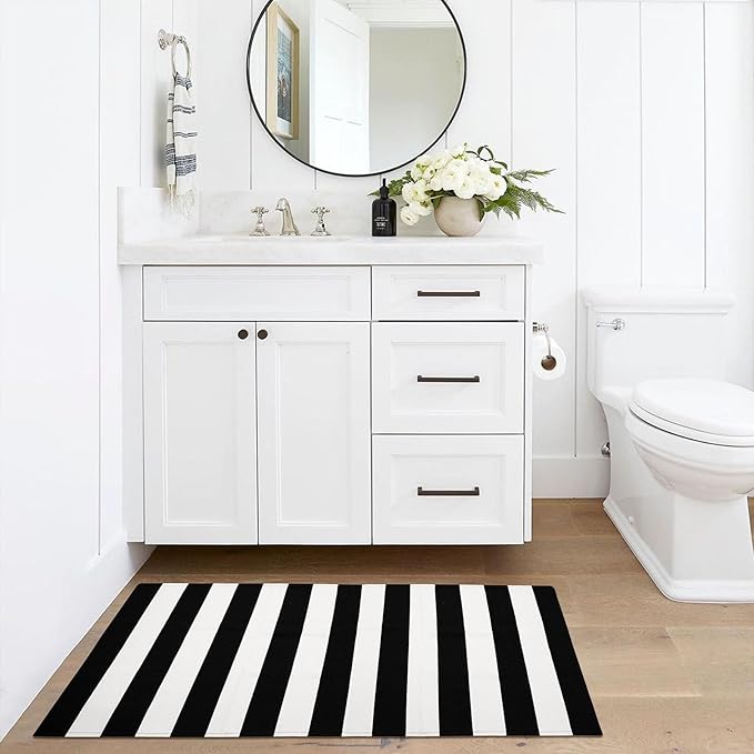 IOHOUZE Black White Striped Rug -2x4.3 Front Door Mats Outdoor,Washable Rug for Front Porch Decor,Spring Summer Welcome Mats Outdoor Indoor, Doormat for Farmhouse/Entryway/Home Entrance