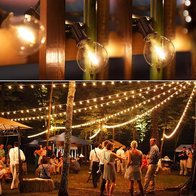 GLUROO 200FT(100FT*2PC) Outdoor String Lights, G40 LED Patio Lights with 100+4 Bulbs, Waterproof Shatterproof Dimmable Globe Hanging Outdoor Patio Lights Cafe, Bistro Outside Lights for Patio