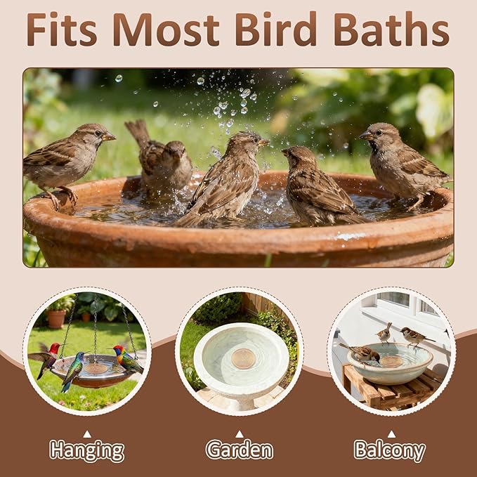 Bird Bath Copper Discs - 99.9% Pure Copper Cleaner, 1 mm Thick with Triple-Point Support, Reinforced Design for Safe Clean Water, Universal Fit for Outdoor Birdbaths and Bowls, All-Season Use