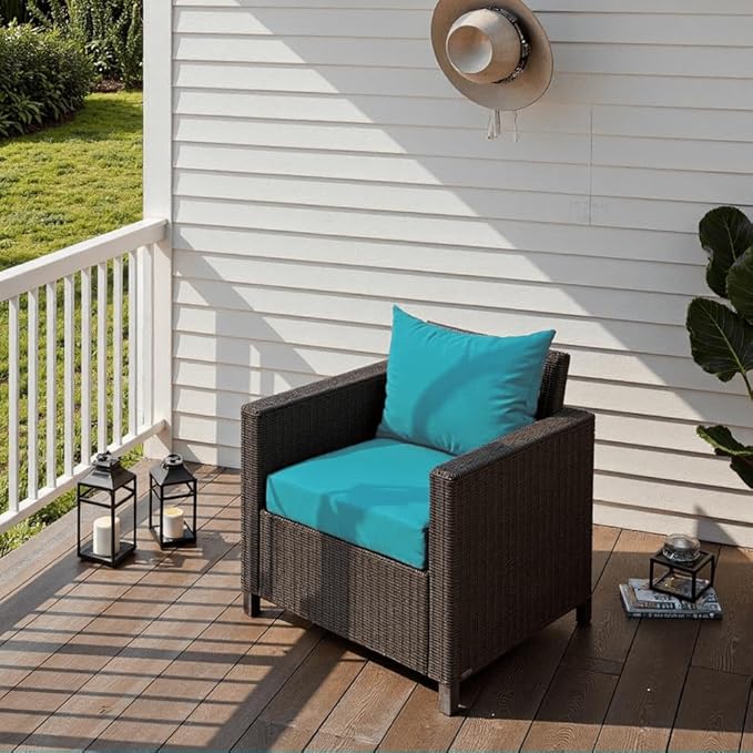 Outdoor Seat Cushion Set 22 x 22 x 4 Inch, Waterproof & Fade Resistant Patio Furniture Cushions with Removable Cover and Ties, Thick Deep Seating Pads for Outside Chair Sofa Couch, Teal