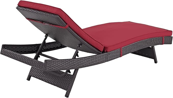 Modway Convene Wicker Rattan Outdoor Patio Chaise Lounge Chairs in Espresso Red - Set of 4