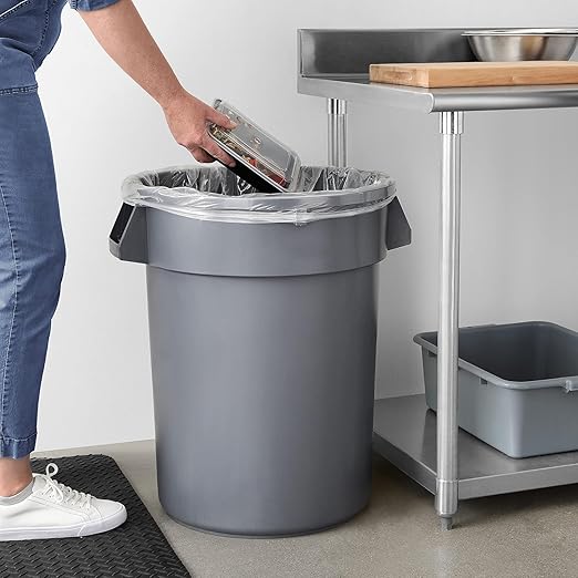 Amazon Basics Heavy Duty Sturdy Round Trash Can, 32 Gallon, Grey, Pack of 2