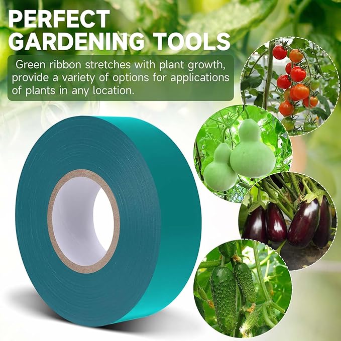 Easytle Stretch Tie Tape Roll, 1" 150ft Garden Tie Tape Reusable Garden Plant Ties Thick Sturdy Plant Ribbon Garden Green Vinyl Stake Gardening Tools for Indoor Outdoor Patio Plant Use