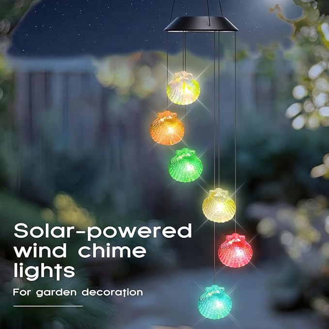 VIHOSE Solar Wind Chimes Lights Outdoor, Color Changing Hanging Solar Wind Chime, Shell Mobile LED Lights for Outside Garden Yard Patio Decor, Waterproof