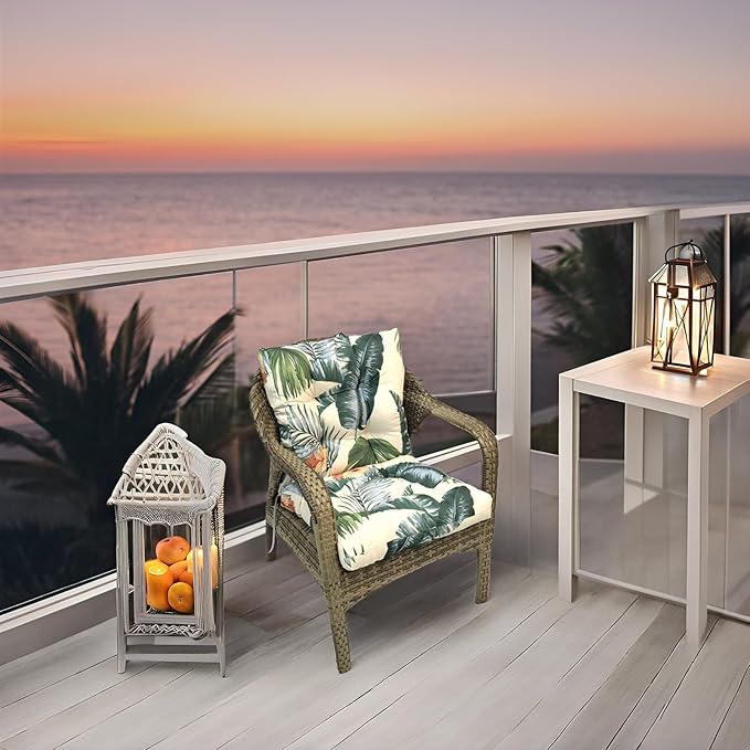 Indoor Outdoor Wicker Chair Cushions with Ties Non Slip Waterproof Outdoor Patio Chair Cushion Set 41.7"*20.8"*3.5" for Garden Porch Decoration